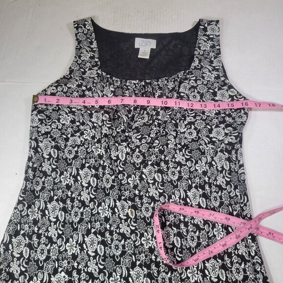 Ann Taylor Loft Black & White Dark Floral Sleeveless A-Line Dress Size 6 - Picture 6 of 6